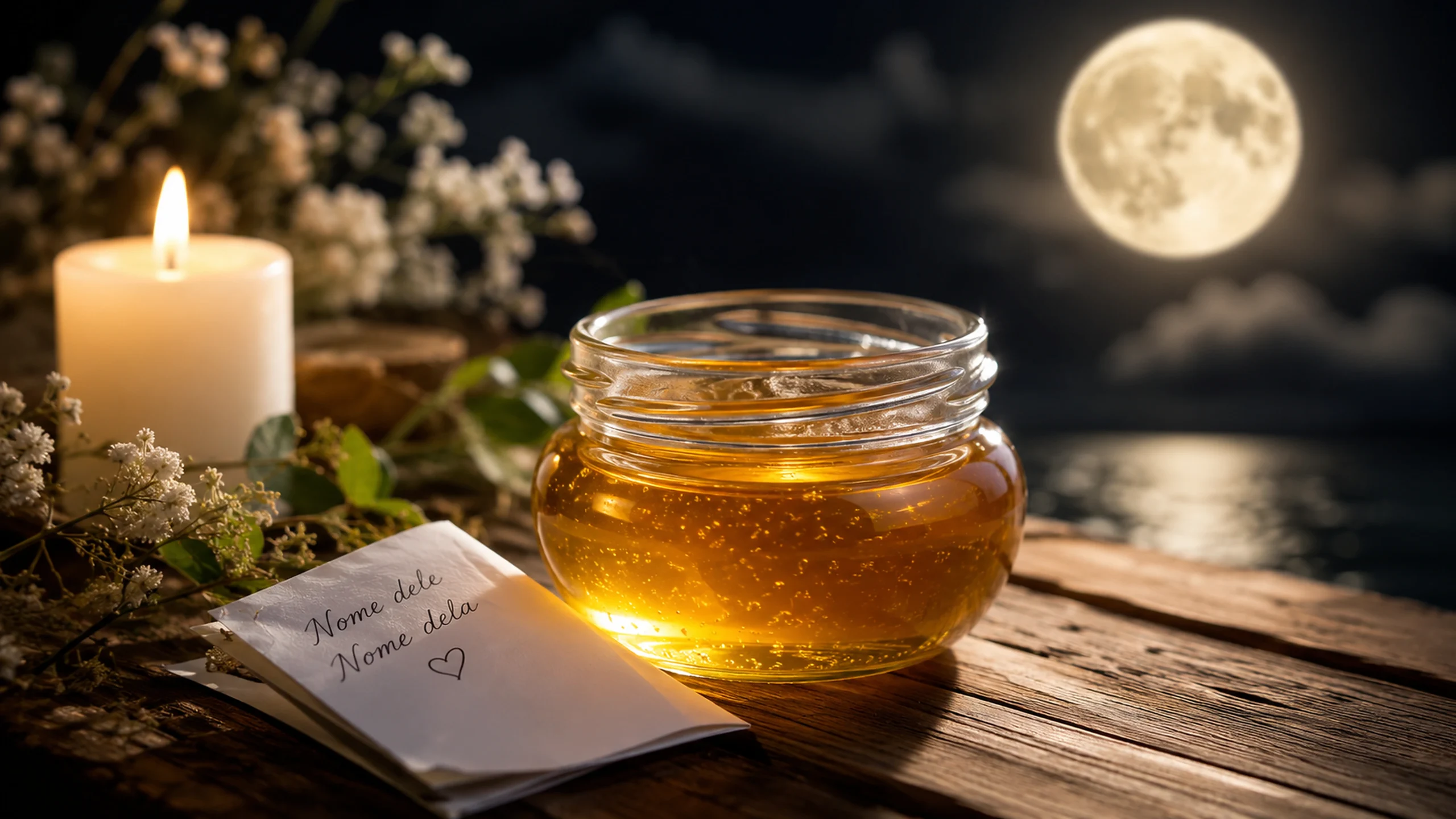 Nome no mel na Lua Cheia: atraia boas energias para o amor