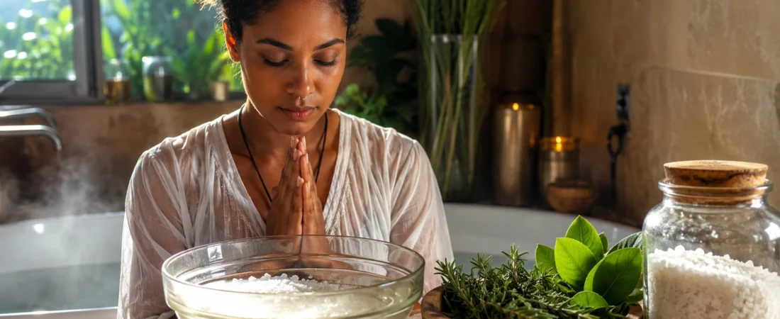 Oração para banho de sal grosso: proteção, limpeza e equilíbrio espiritual