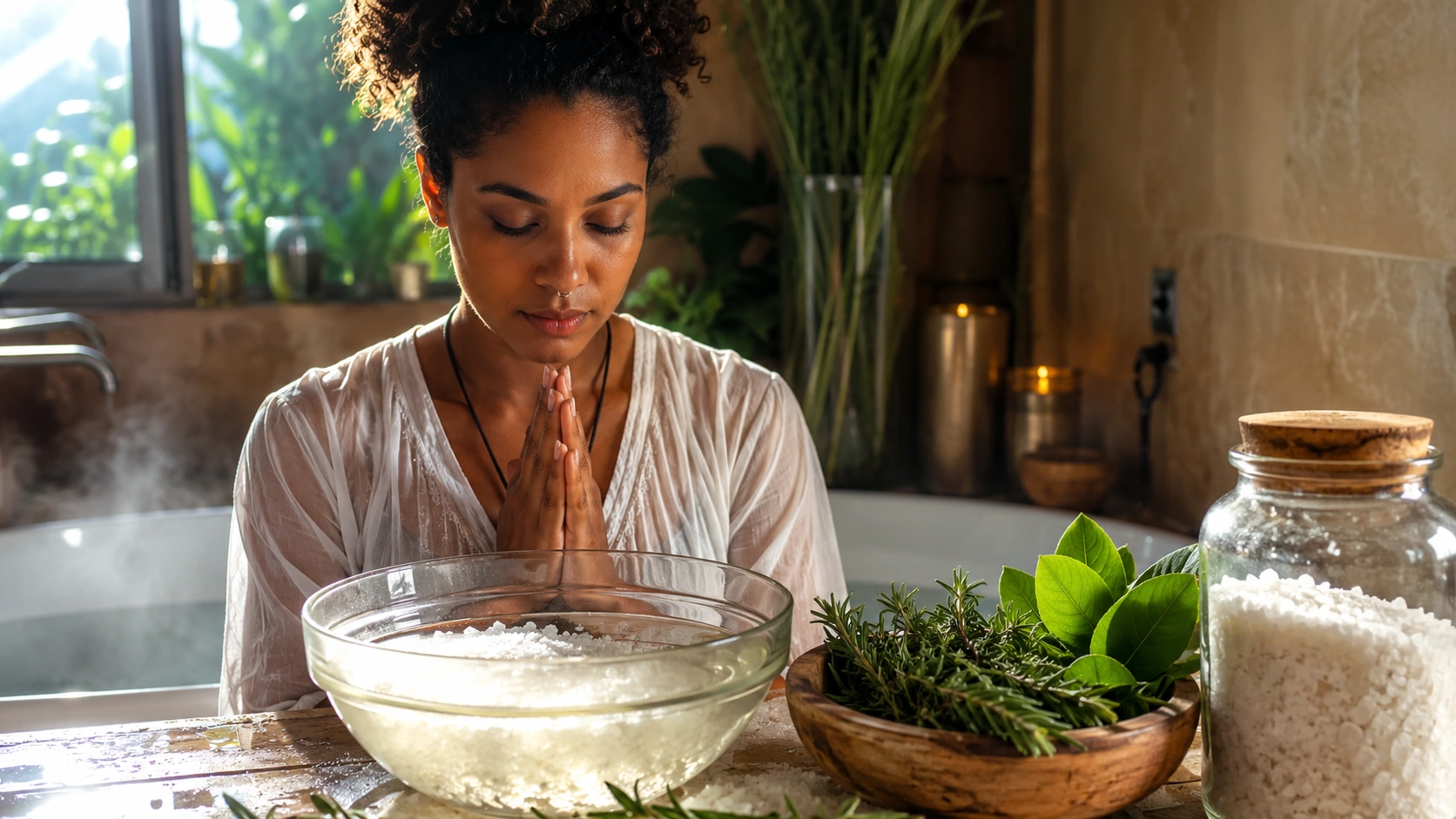 Oração para banho de sal grosso: proteção, limpeza e equilíbrio espiritual